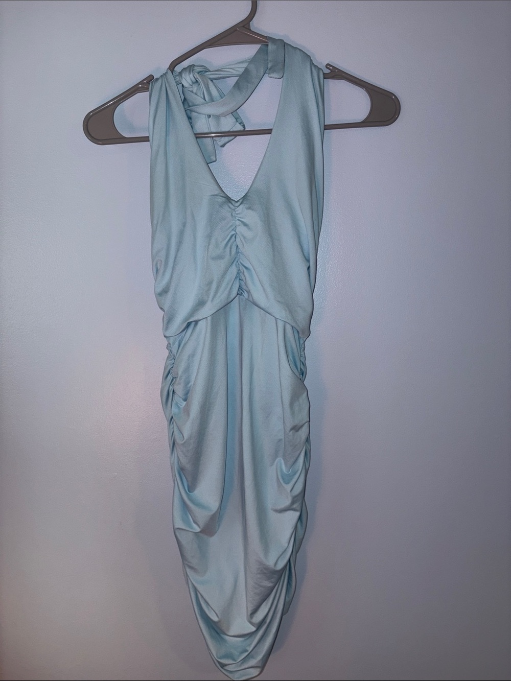 Amazon Light Blue Ruched Mini Dress